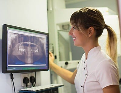 Dental x-rays on computer screen