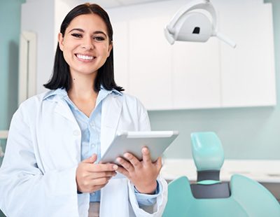 A dentist performing a dental checkup